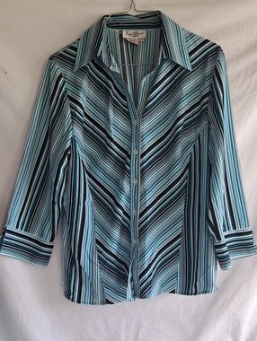 Fred David Striped Aqua & Navy Button-Down Shirt